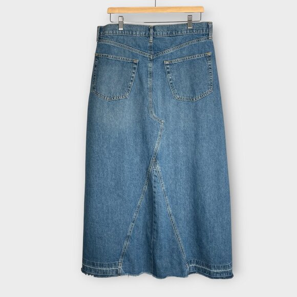 Gap Front Split Frayed Bottom Maxi Denim Skirt Women's 32 / 14 Blue Medium Wash - Picture 2 of 7